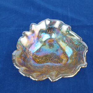 VTG Indiana Glass Marigold Loganberry Carnival Glass Candy Serving Bowl Leaf Dis